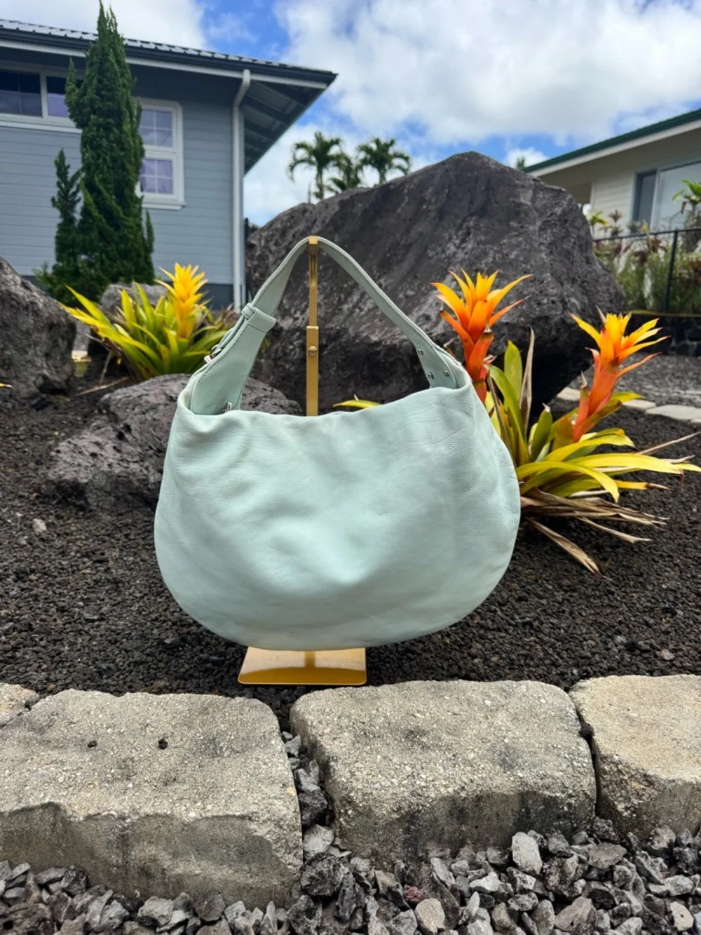 Marc Jacobs Light Mint Green Leather Hobo Bag Made in Italy Silver Hardware